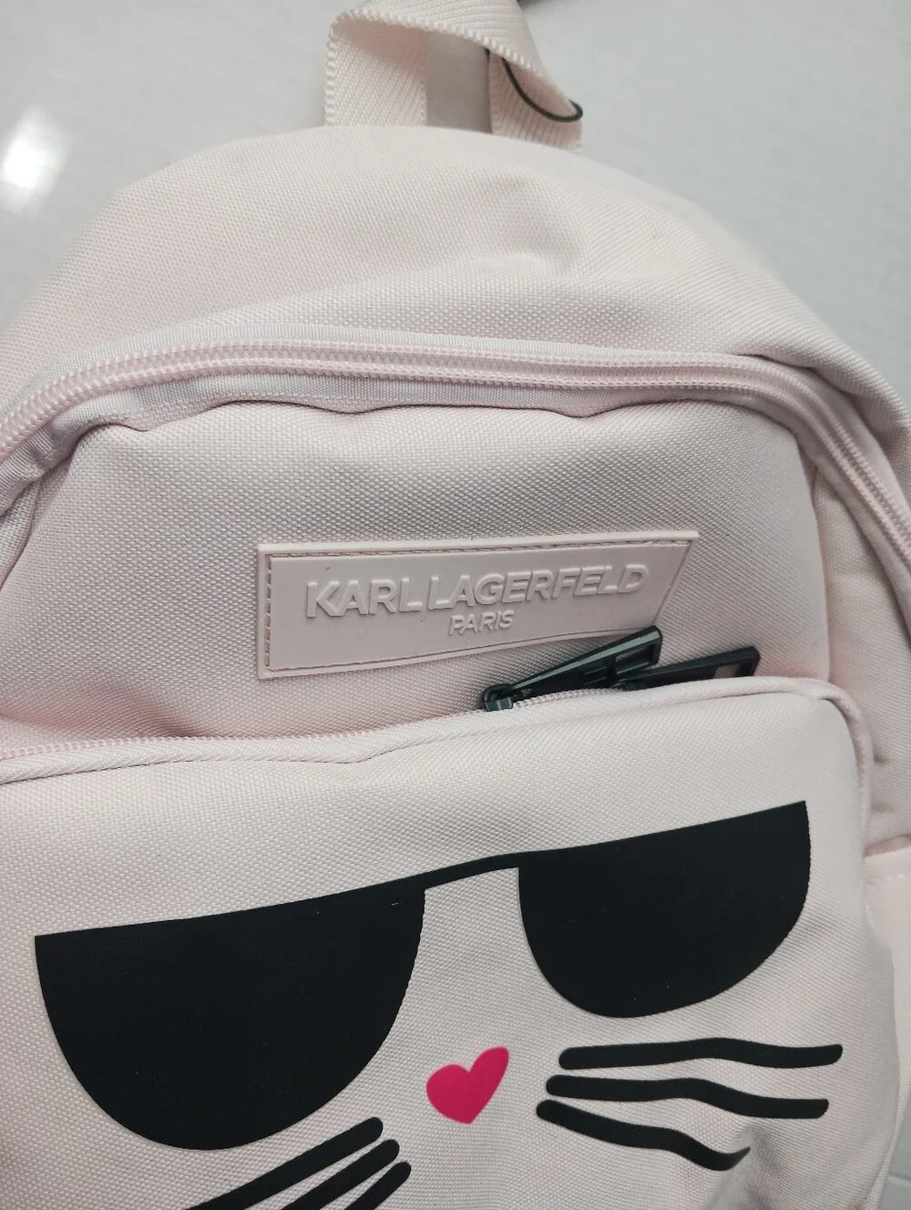 NWT- Karl Lagerfeld Paris Pink Cat Mini Backpack 12.25in Tall Logo Lined